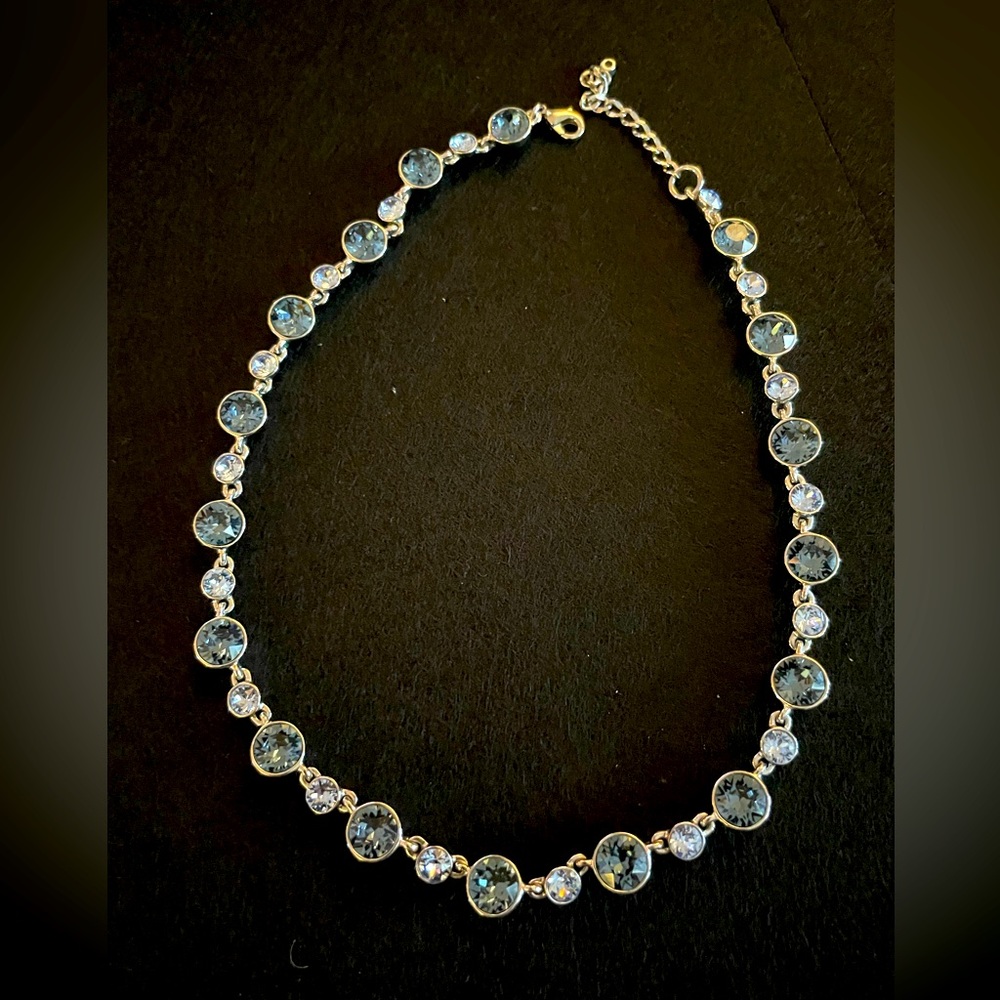 Blue gemstone and silver necklace 16”